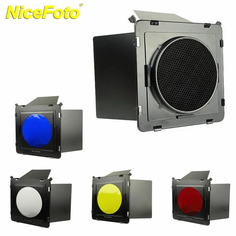 Nicefoto 230mm Metal Elinchrom Hood Barn Door Filter Kit for Elinchrom Reflector SN-12 (7)