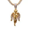 Iced Out 14K Yellow Gold Finish Lab CZ Diamonds Angel Pendant Necklace