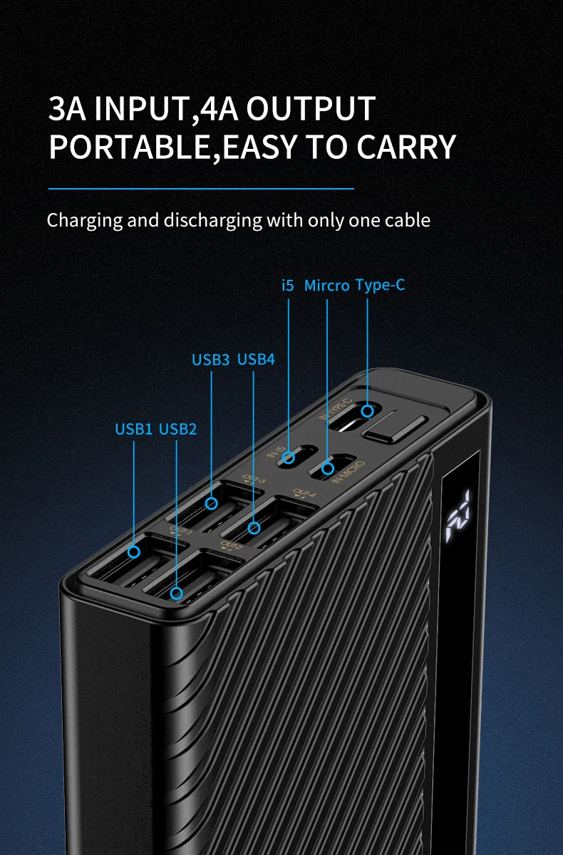 PRODA Universal 2.1A Discharging 3 Input Ports 4 Output Ports Power Bank 20000mah - ANKUX.COM