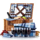 Time-limited Promotion Factory Rattan Wicker Willow Woven Picnic Basket With Lid for 4