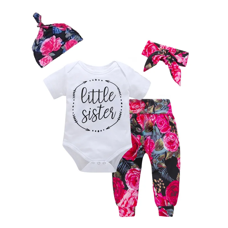 Newest Newborn Baby Girls Clothing Sets Bodysuits Tops + Flower Pants + Headband + Hat 4Pcs Outfits Set Casual Clothes Sets, As picture
Newest Newborn Baby Girls Clothing Sets Bodysuits Tops + Flower Pants + Headband + Hat 4Pcs Outfits Set Casual Clothes Sets, As picture