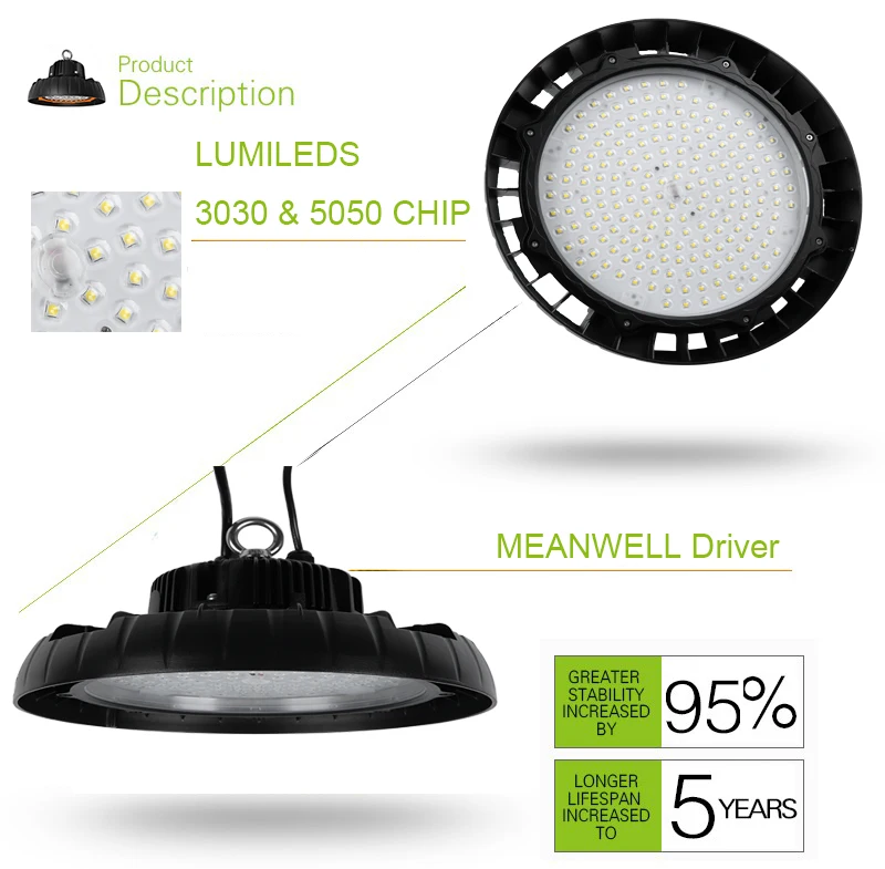 Low glare 100W UFO light 150lm/w dimming driver occupancy sensor ZIGBEE Wireless control available LED High Bay light - ANKUX.COM
