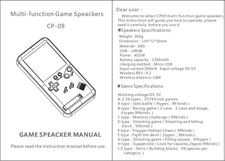 Multi-Function Games Bluetooth Speaker Proolin CP09 Retro-Classic ,Tetris Games Speaker - ANKUX.COM