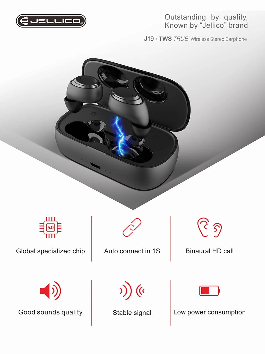 Jellico 2019 new design J19 truely In Ear tws wireless earphones bluetooth headset - ANKUX.COM