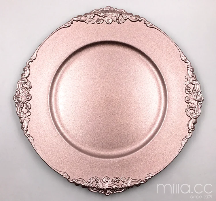 Plastic Rose Gold Charger Plates With Antique Design For