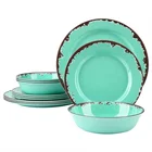 Party camping use custom size colorful OEM green wholesale plastic dinnerware melamine rustic dinner dishes set