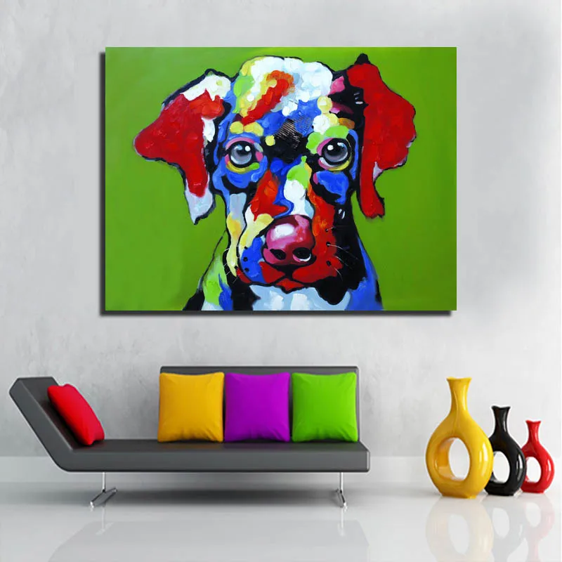 Abstract Colorful Dog On Green Background Decorative Home Goods Wall
