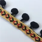 Black Pattern Jacquard Braided Tape Ribbon Fringe Tassel Trim By the yards