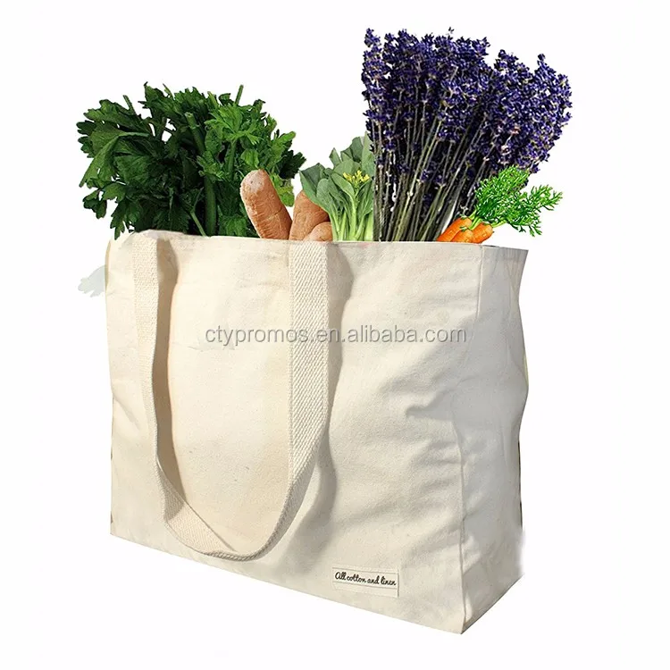 100% cotton reusable grocery tote bags for groceries shopping