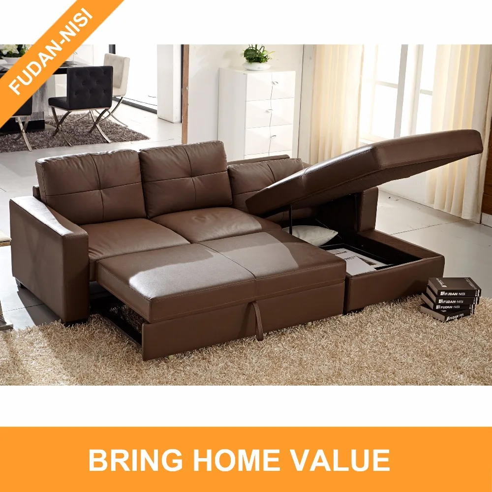 Mini genuíno couro sofá cama para o espaço pequeno
