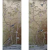 Chinoiserie hand painted wallpaper on gold foil metallic for home hotel