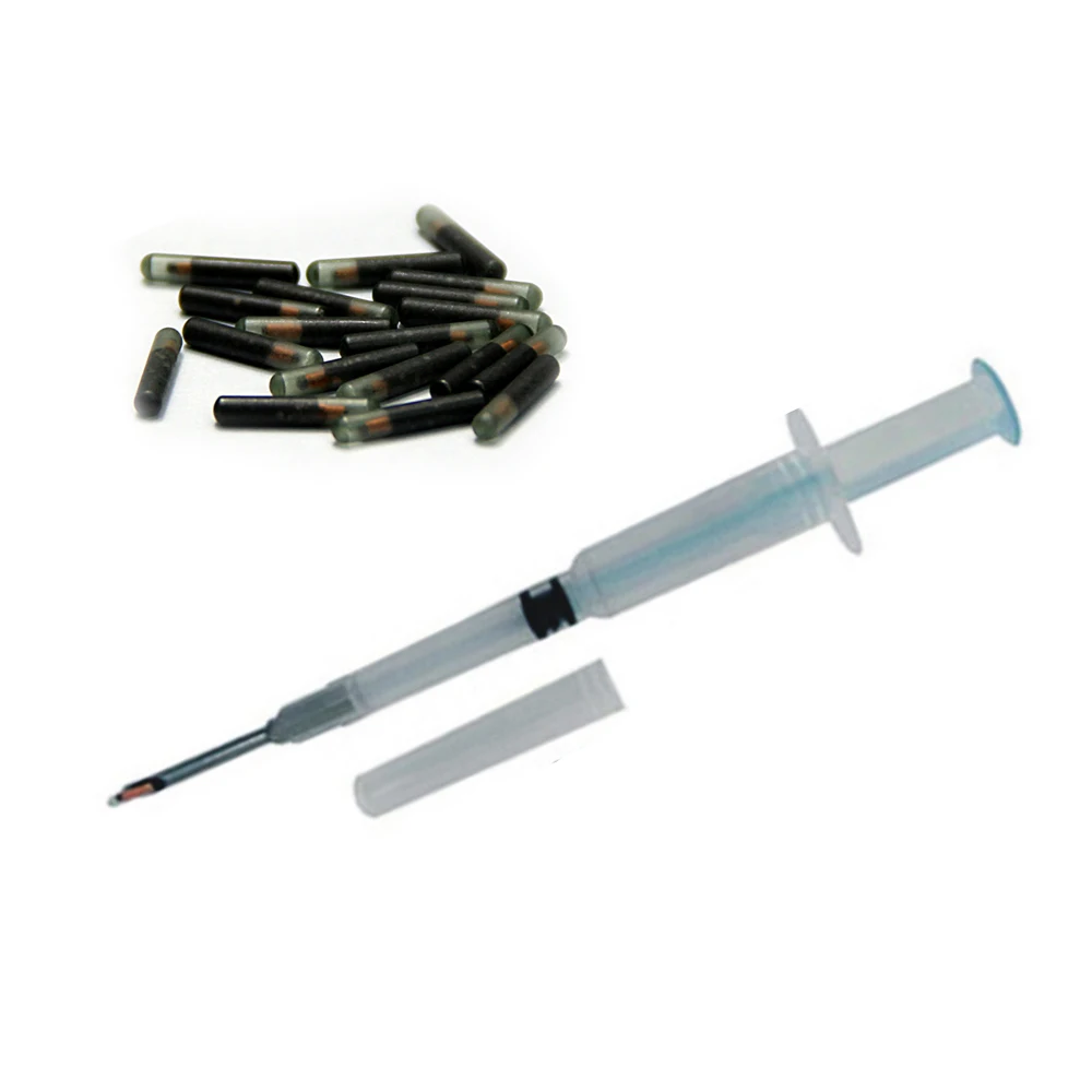 

100pcs/box Animal microchip 2.12*12mm ISO11785/84 FDX-B hdx bioglass em4305 tracking RFID animal glass tag use for syringe