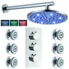 Thermostatic Bathroom Shower Faucet Set Water Temperature Control 8inch LED Shower Head Shower Set 3 Colors With 6 Body Jets