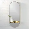 Caplet Oval Brass Stainless Steel Frame Mirror With Half Circle Shelf Vanity Wall Mirror