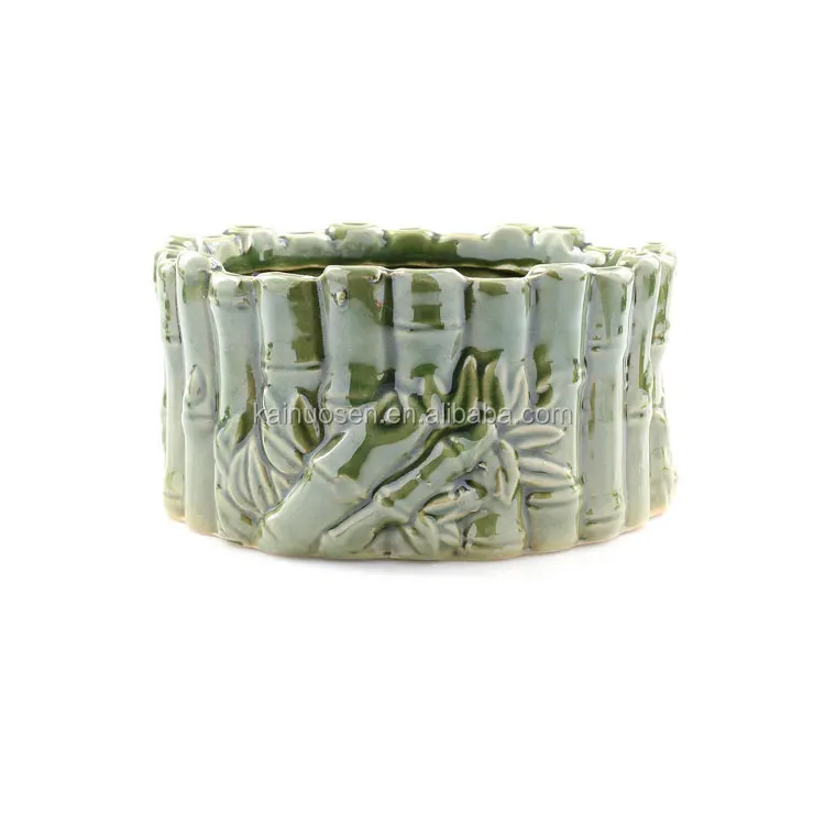 Green Ceramic Bamboo Design Planter Pot