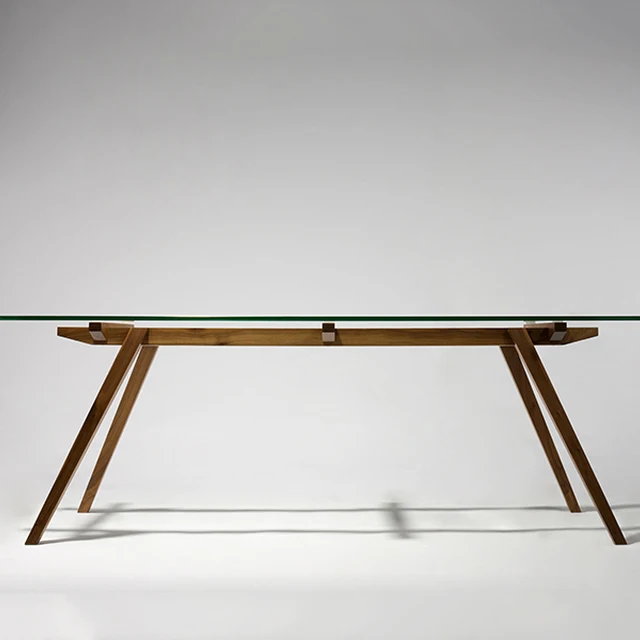 TL057 modern solid wood legs and glass dining table