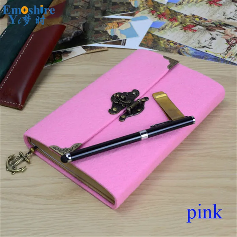 Emoshire Vintage felt creative handbook booklet password notebook notepad with lock diary kraft paper sketching book (3)