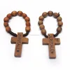 Catholic Wooden Rope Cross Pendant Weaving Decade Rosary Ring For Gift With Cross