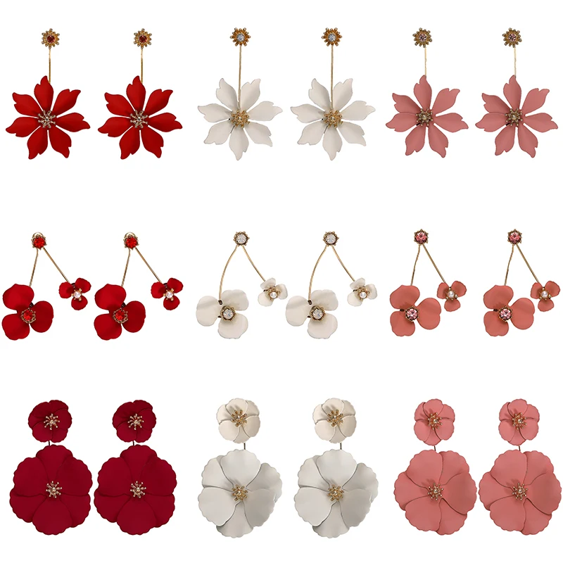

Barlaycs 2019 New Spring Fashion Statement Bohemian Korean Crystal Cute Flower Stud Earrings for Women Jewelry, Colorful