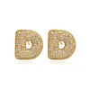 Bubble letter earring gold plated white cz diamond stud earrings