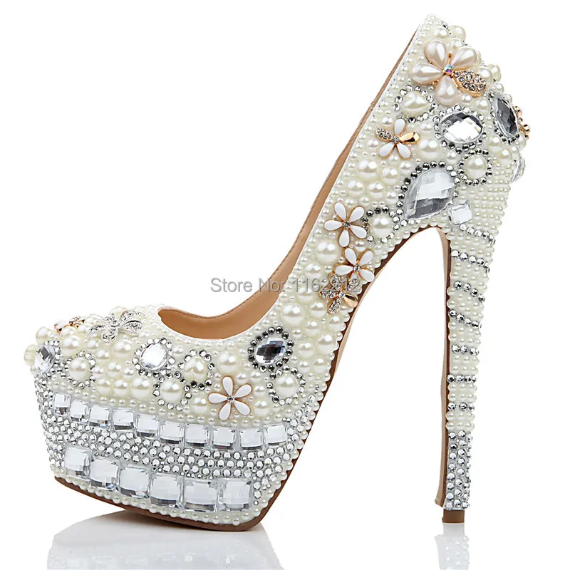 LS39 Ultra High White Crystal Platform Women Shoes Bridal Prom Party High Heels Shoes Wedding Shoes 2015 Spring Autumn