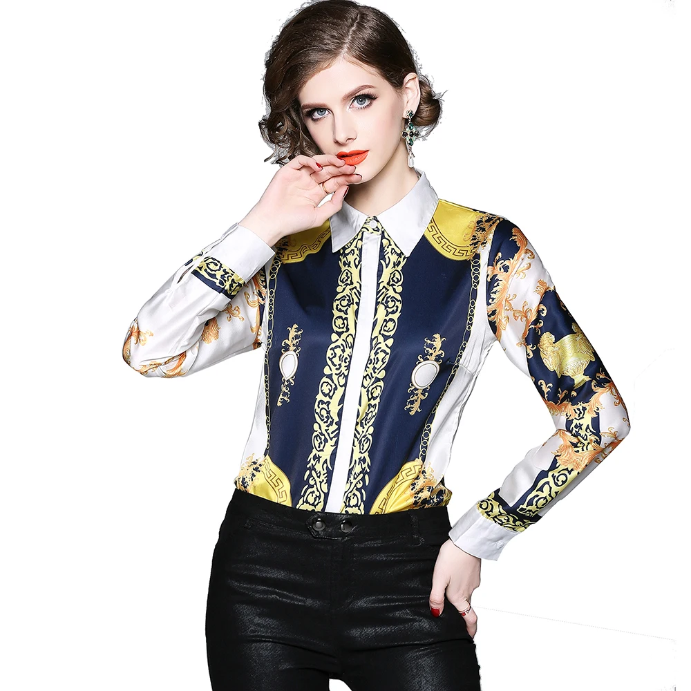 European and American Autumn Women Fashion Turn Down Collar Button Front Long Sleeve Vintage Print Silk Feeling Casual Shirt
European and American Autumn Women Fashion Turn Down Collar Button Front Long Sleeve Vintage Print Silk Feeling Casual Shirt