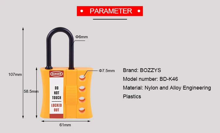 48.5mm Shackle Nylon Safety Lockout Hasp Yellow Insulation
