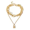 2019 fashion necklaces jewelry gold chunky punk choker multilayer chain lock heart pendant necklace for women