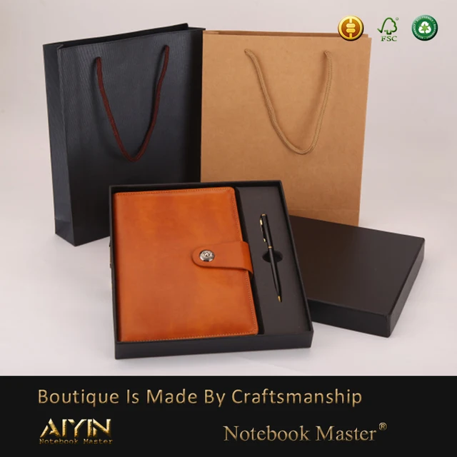 luxury custom diary notebook set with pen and box for gift