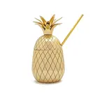 Premium quality stainless steel Copper plating pineapple cup tumbler with straw
