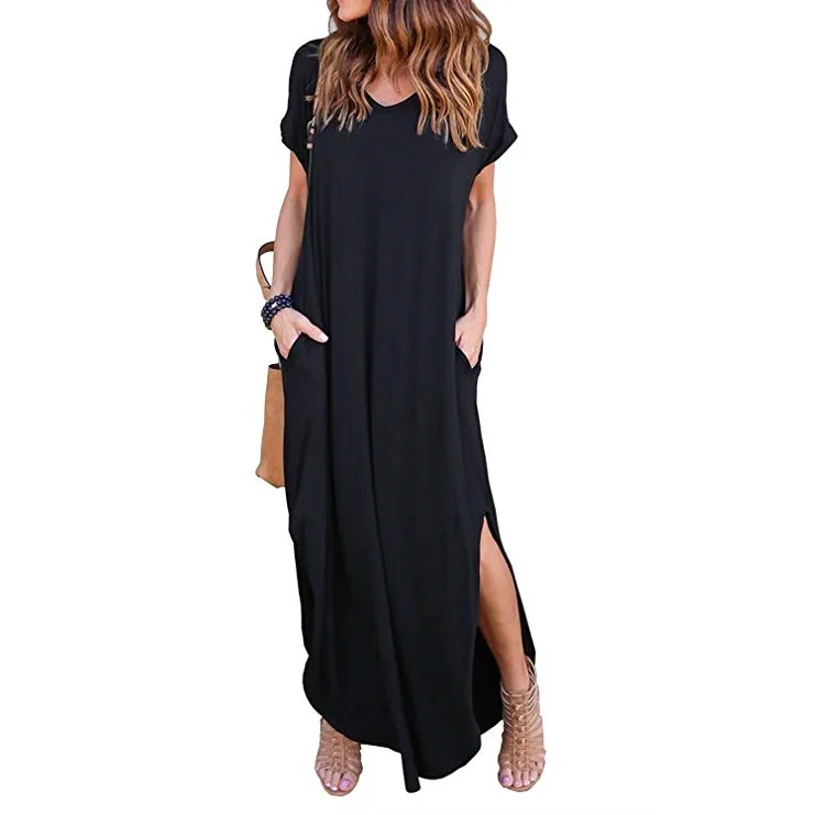 2020 summer Women's Casual Loose Pocket Long Dress Short Sleeve Split Maxi Dress, Customized
2020 summer Women's Casual Loose Pocket Long Dress Short Sleeve Split Maxi Dress, Customized