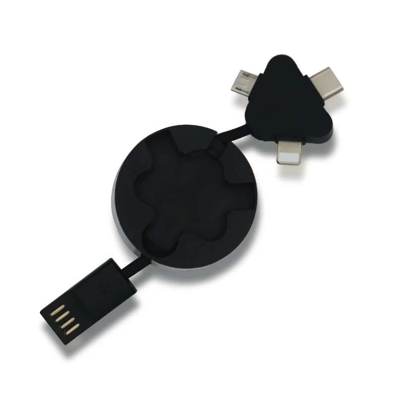 Peiba promotional gift retractable usb charger 3 in 1 round usb data charging cable for sale - ANKUX.COM