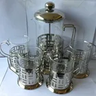 FDA Unique Design Stainless Steel 600Ml French Coffee Tea Press Set with 4 Cups