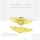 Longzhiyu 12years Manufacturer Antique Gold Metal Wing Badge Holder Custom Airline Pilot Badge for Souvenir