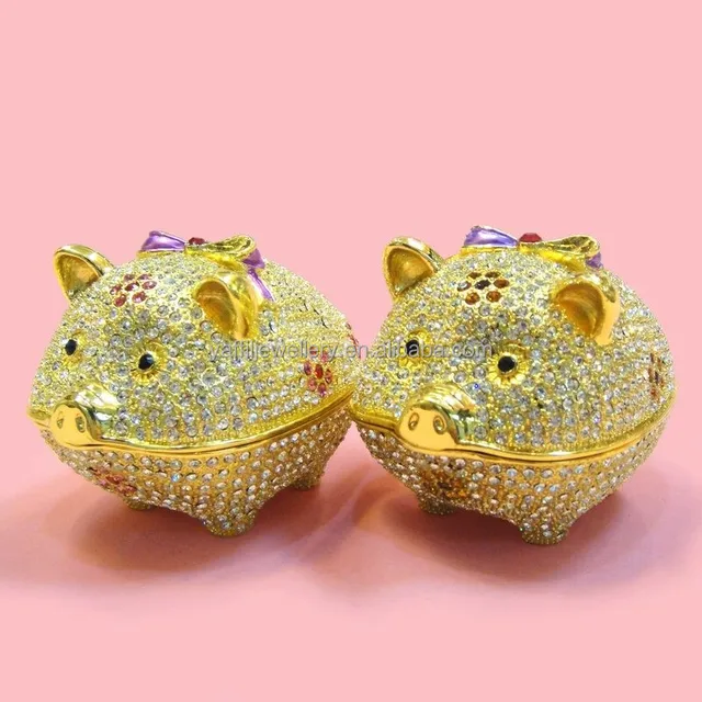 2015 hot crystal pig jewelry boxes,metal trinket box,alloy