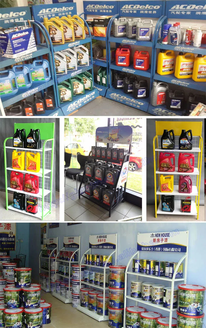 3 Layer Shelves Floor Standing Lubricant Engine Oil Display Stand for Gas Station Stores