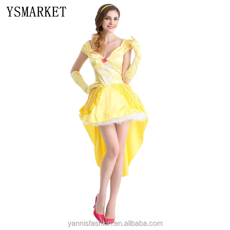 Película de la belleza y la Bestia princesa Cosplay traje corto amarillo elegante Sexy vestido de las mujeres EY1338