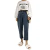 Spring and autumn new port wind retro gray old trousers wild loose denim nine pants women