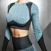 Unique Design Women Fitness Tops Long Sleeve Compression Seamless Wear Gym Crop Top T Shirt