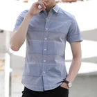Stylish new design short sleeve printing linen slim fit kids boys men casual shirt