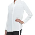 Button cuffed long sleeve organza back ladies tunic top blouse