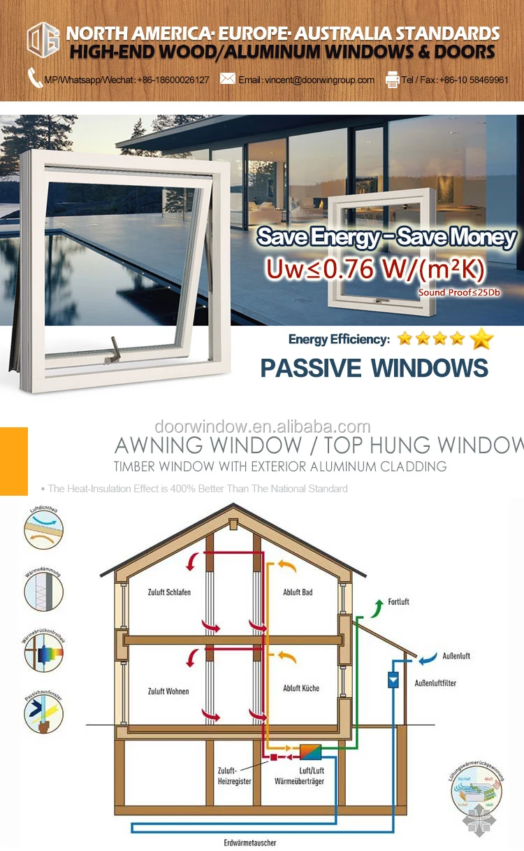 Awning top hung windows with tempered glass netscreen and double glazing