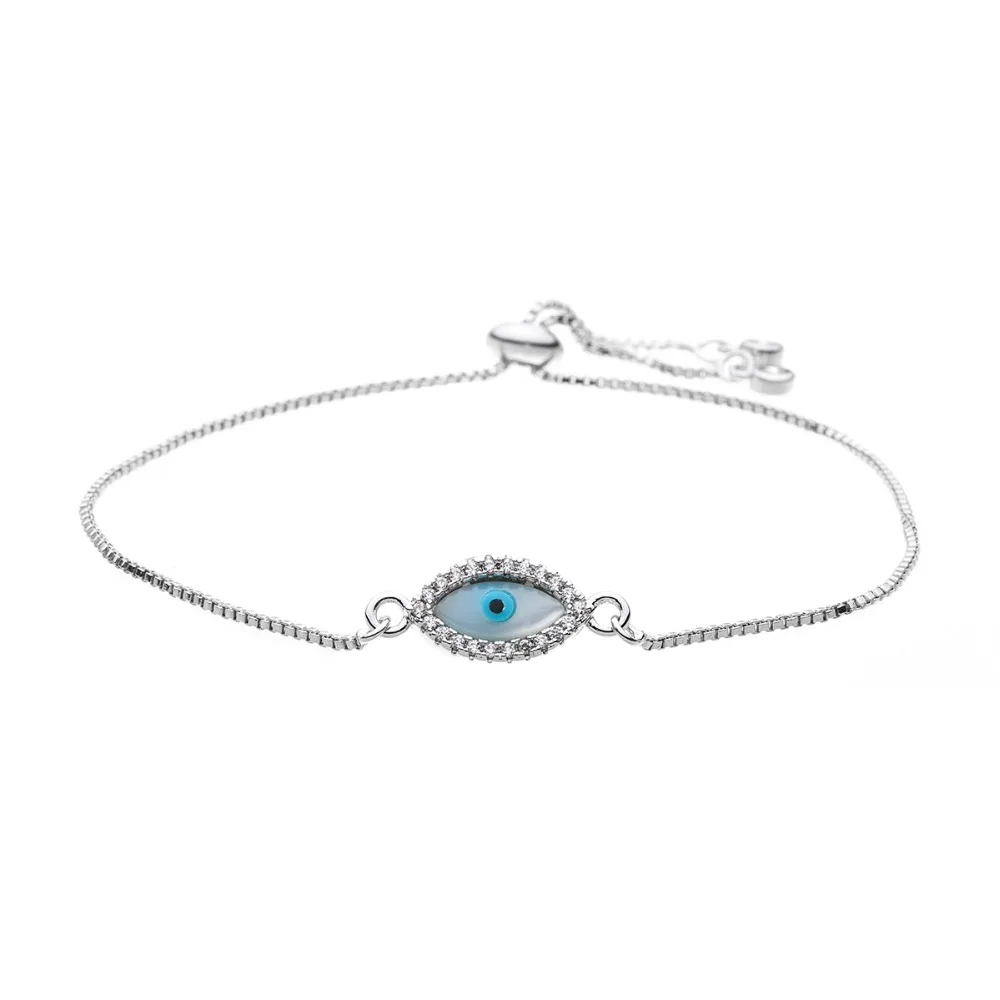 Turkish Blue Evil Eye Benamel Chain Bracelet Adjust cz Nazar Judaica Jewelry