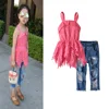 2019 new personality sleeveless strap lace denim hole pants suit children clothes wears girls summer dresses
