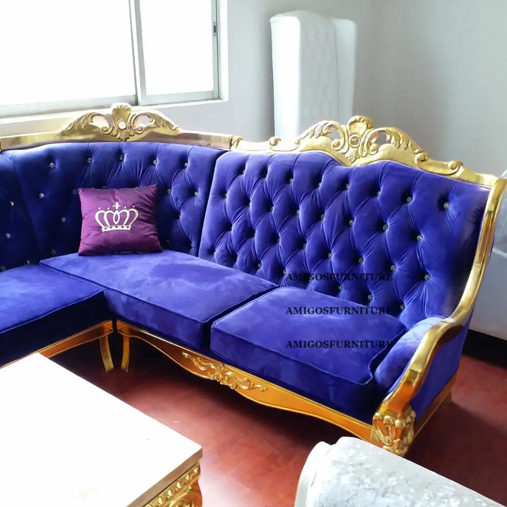 Royal Blu Velluto Schiacciato Tufted u angolo divano divano