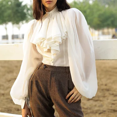 Chiffon Shirts Blouse Women Stand Collar Lantern Long Sleeve Tops Female Elegant Fashion Clothes ETBL17990
Chiffon Shirts Blouse Women Stand Collar Lantern Long Sleeve Tops Female Elegant Fashion Clothes ETBL17990