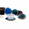 Golden Trim Blue Agate Coaster Drink Cup Mat Wholesale Natural Agate Coasters For Table