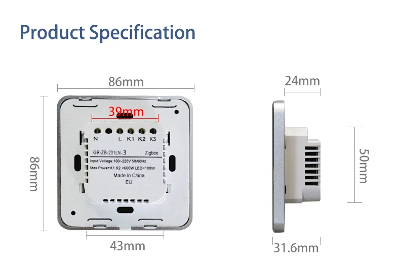 ZigBee Smart Lighting Control Switch With NO Neutral , In-Wall, On/Off - ANKUX.COM