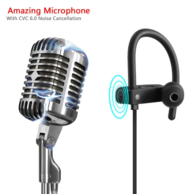 2018 Shenzhen Top sale Bluetooth 4.1 IPX7 Wireless Stereo Earphone /Earbuds/ Headset /Headphone for sports RU10 - ANKUX.COM