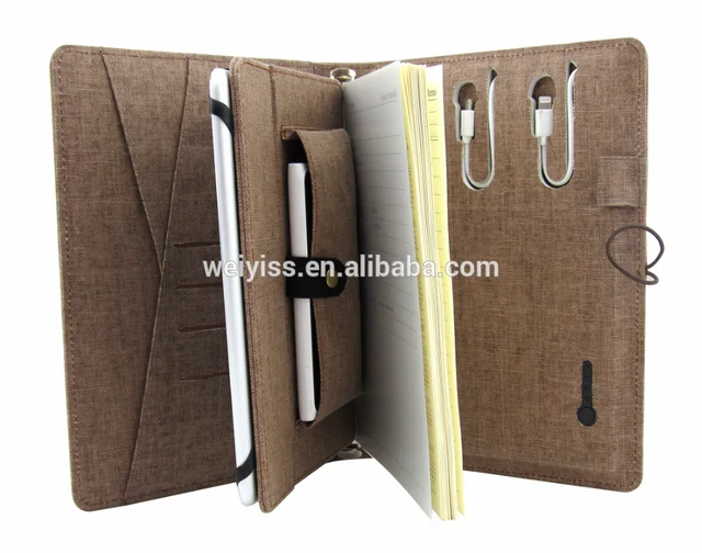 2017 new arrival natural linen power bank folder with phone